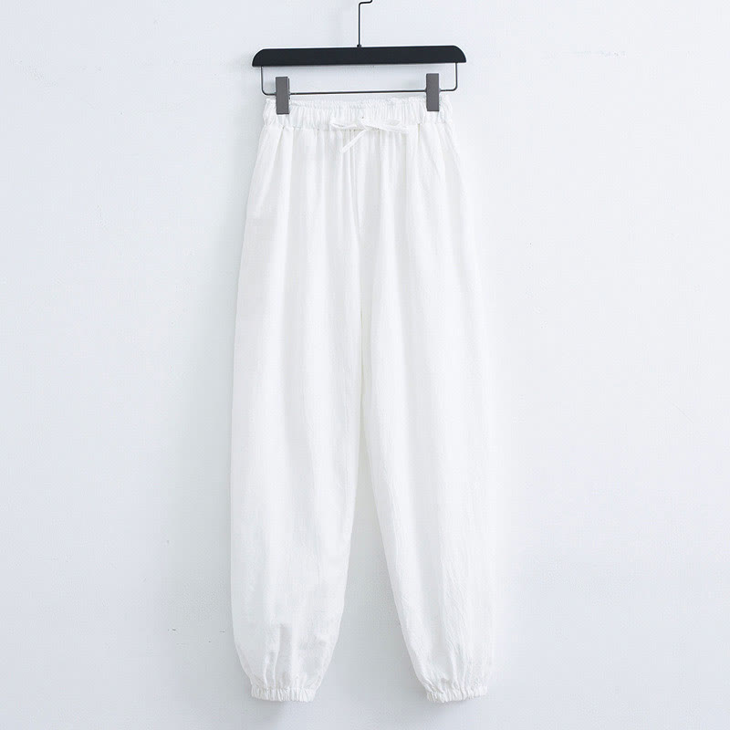 Pantalon Buddha Stones décontracté en coton et lin de couleur unie avec poches pour homme - Blanc - US/UK/AU44，EU54 (4XL) - image 6