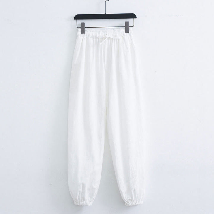 Pantalon Buddha Stones décontracté en coton et lin de couleur unie avec poches pour homme - Blanc - US/UK/AU44，EU54 (4XL) - image 6