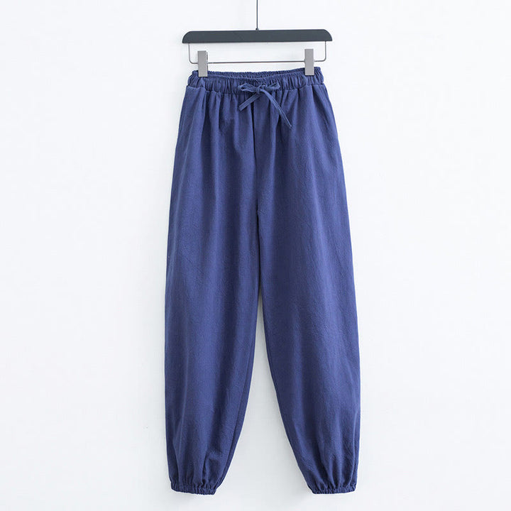 Pantalon Buddha Stones décontracté en coton et lin de couleur unie avec poches pour homme - Bleu acier - US/UK/AU44，EU54 (4XL) - image 9