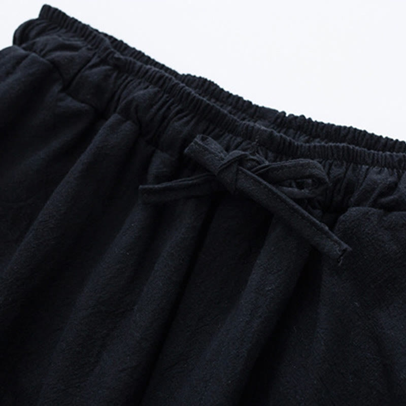 Pantalon Buddha Stones décontracté en coton et lin de couleur unie avec poches pour homme - image 2