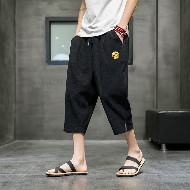 Pantalon court d'été en lin avec cordon de serrage et poches pour homme Buddha Stones - Noir - US/UK/AU44，EU54 (5XL) - image 9