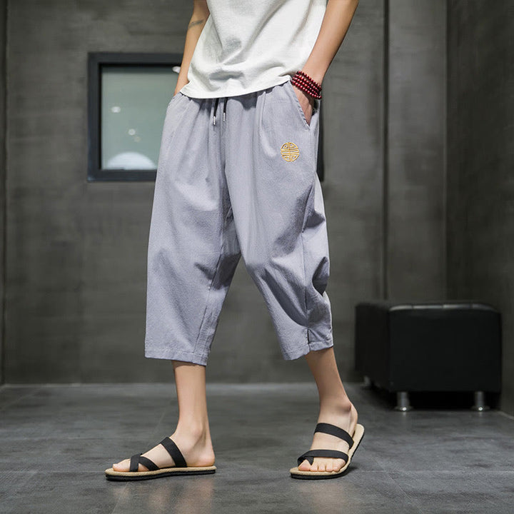 Pantalon court d'été en lin avec cordon de serrage et poches pour homme Buddha Stones - Gris foncé - US/UK/AU44，EU54 (5XL) - image 17