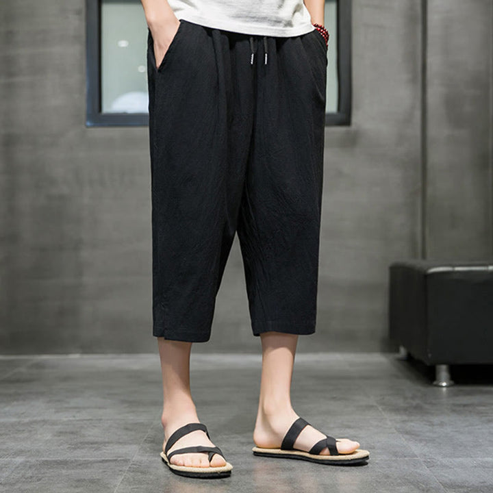 Pantalon court d'été en lin avec cordon de serrage et poches pour homme Buddha Stones - image 11