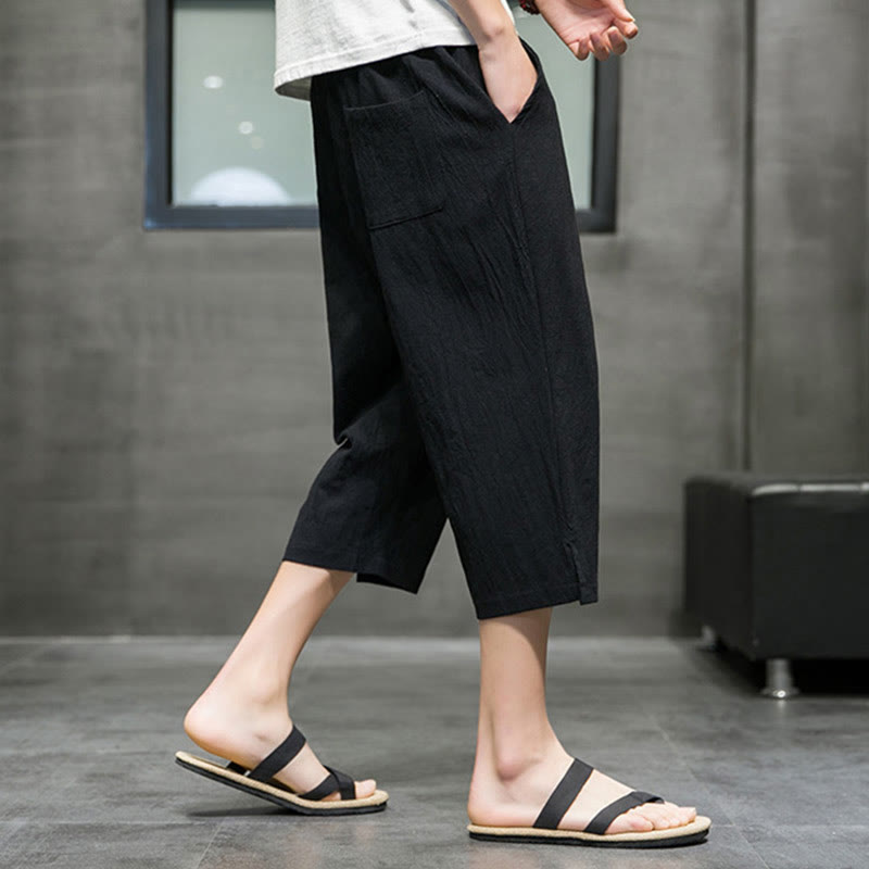 Pantalon court d'été en lin avec cordon de serrage et poches pour homme Buddha Stones - image 12