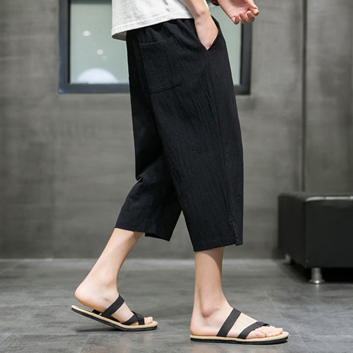 Pantalon court d'été en lin avec cordon de serrage et poches pour homme Buddha Stones - image 12