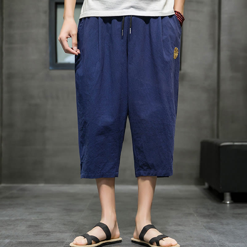 Pantalon court d'été en lin avec cordon de serrage et poches pour homme Buddha Stones - image 1