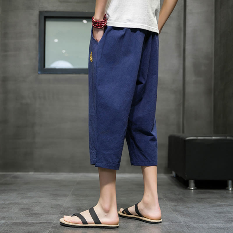 Pantalon court d'été en lin avec cordon de serrage et poches pour homme Buddha Stones - image 3