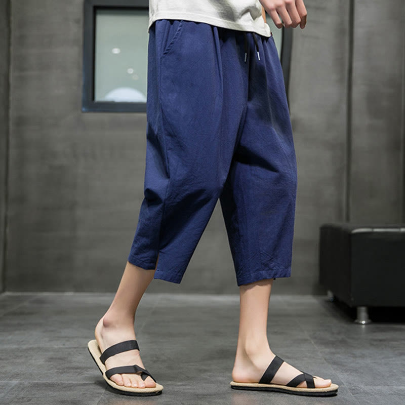 Pantalon court d'été en lin avec cordon de serrage et poches pour homme Buddha Stones - image 3