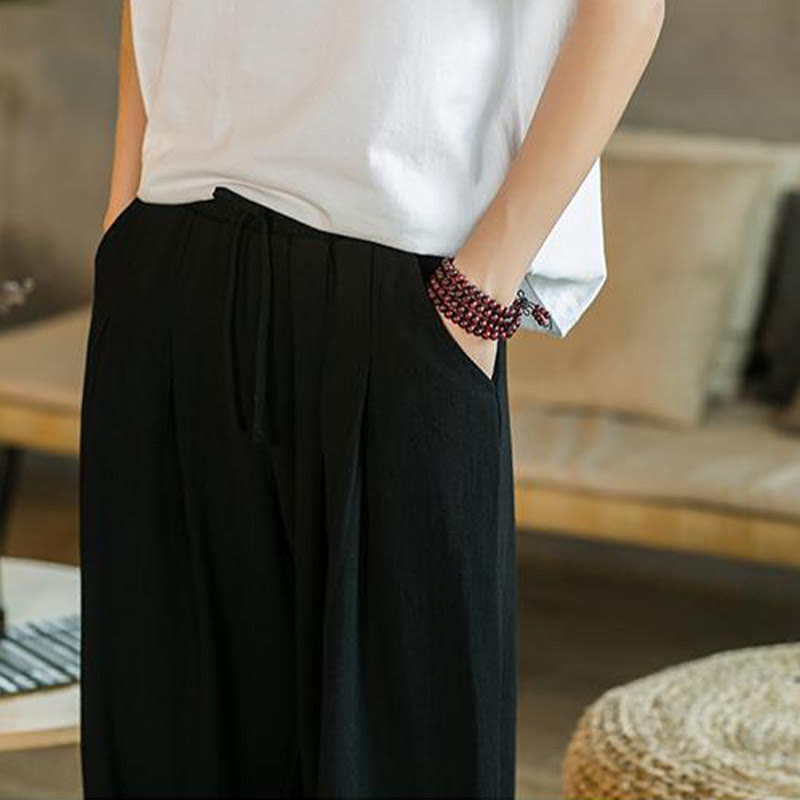 Pantalon fuselé en coton et lin uni d'été Buddha Stones pour homme avec poches - image 26