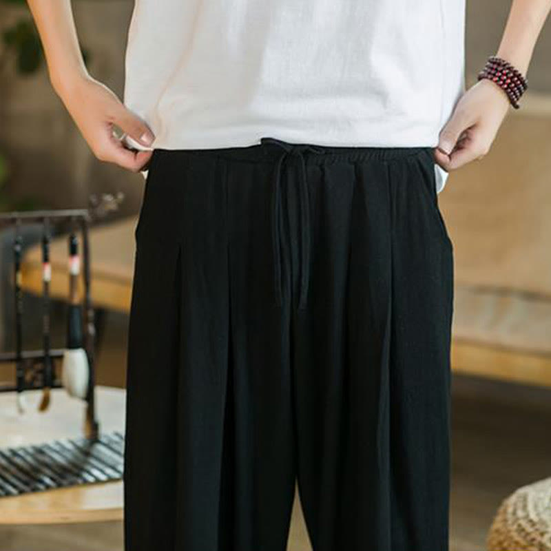 Pantalon fuselé en coton et lin uni d'été Buddha Stones pour homme avec poches - image 27