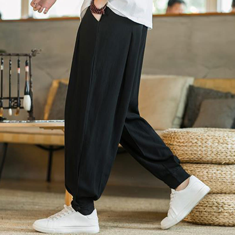 Pantalon fuselé en coton et lin uni d'été Buddha Stones pour homme avec poches - image 19