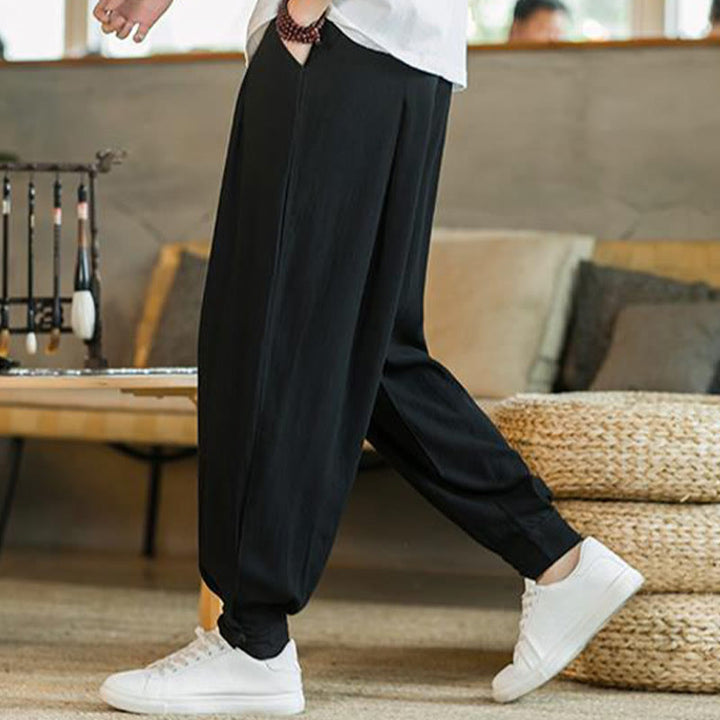 Pantalon fuselé en coton et lin uni d'été Buddha Stones pour homme avec poches - image 19