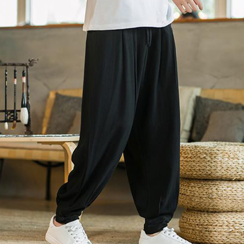 Pantalon fuselé en coton et lin uni d'été Buddha Stones pour homme avec poches - image 25