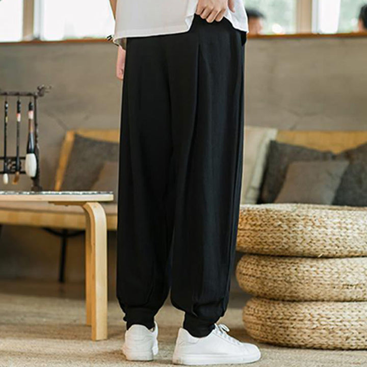 Pantalon fuselé en coton et lin uni d'été Buddha Stones pour homme avec poches - image 20
