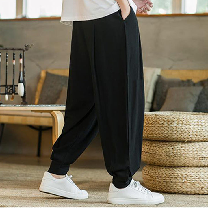 Pantalon fuselé en coton et lin uni d'été Buddha Stones pour homme avec poches - image 21