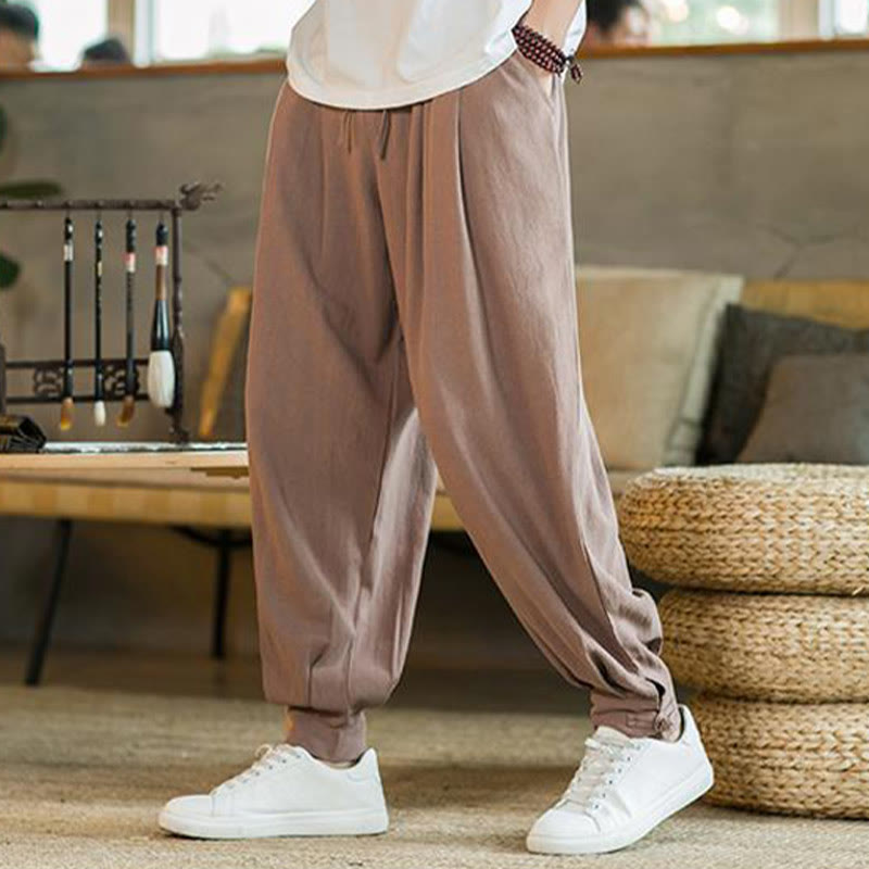Pantalon fuselé en coton et lin uni d'été Buddha Stones pour homme avec poches - image 11