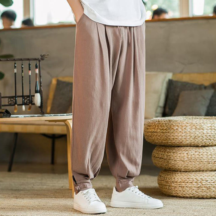 Pantalon fuselé en coton et lin uni d'été Buddha Stones pour homme avec poches - image 17