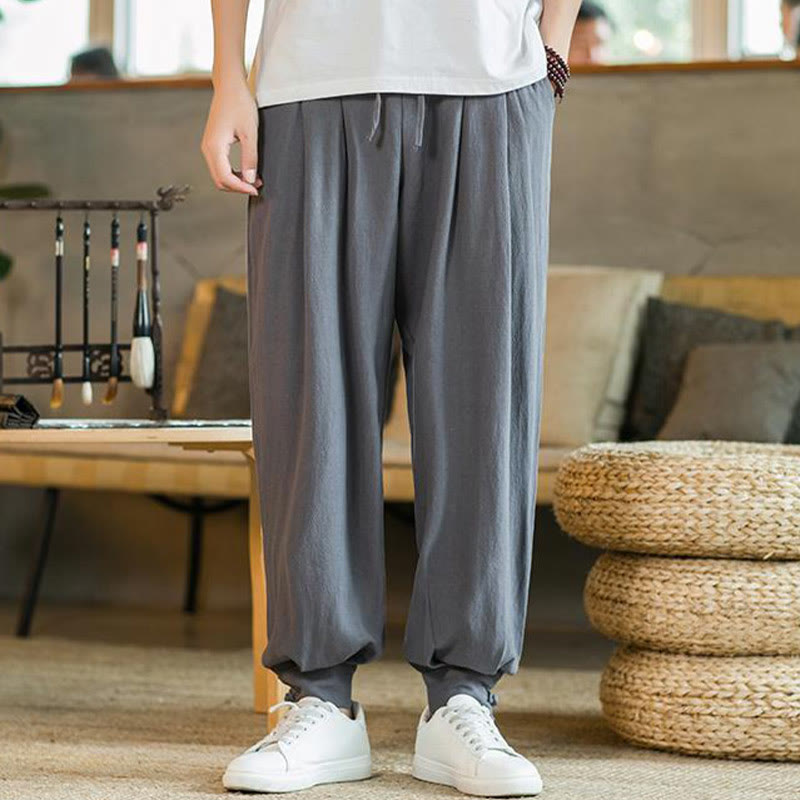 Pantalon fuselé en coton et lin uni d'été Buddha Stones pour homme avec poches - image 6
