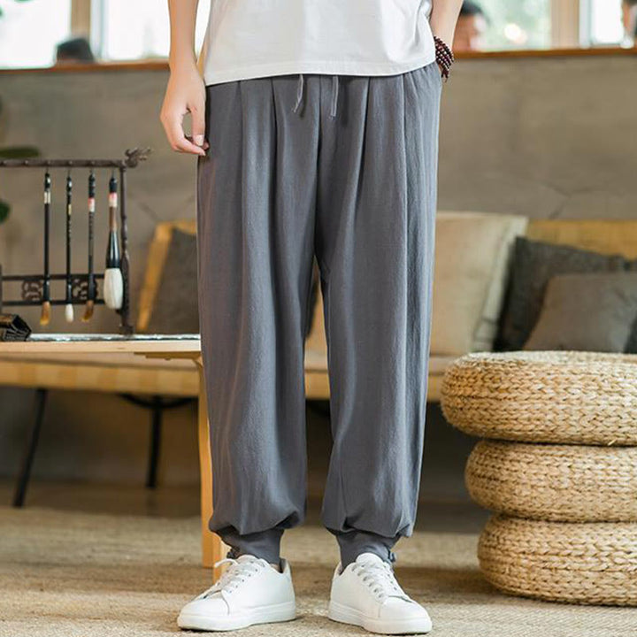 Pantalon fuselé en coton et lin uni d'été Buddha Stones pour homme avec poches - image 6