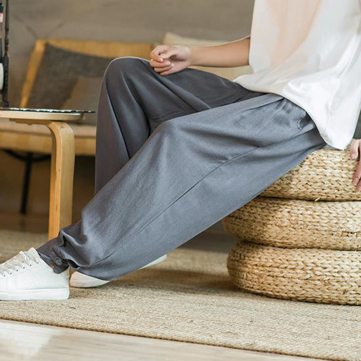 Pantalon fuselé en coton et lin uni d'été Buddha Stones pour homme avec poches - image 4