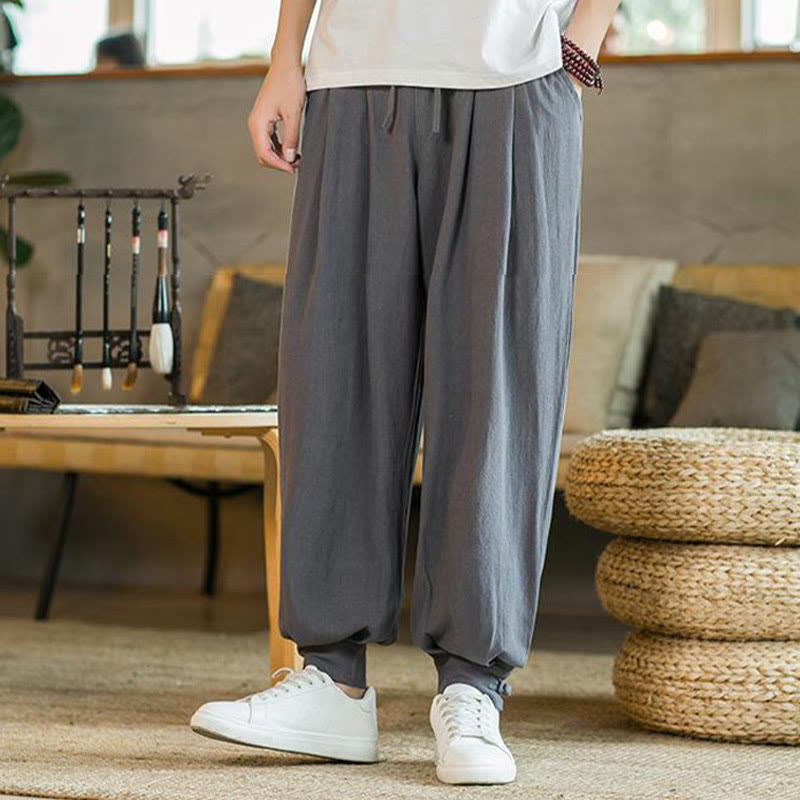 Pantalon fuselé en coton et lin uni d'été Buddha Stones pour homme avec poches - image 9