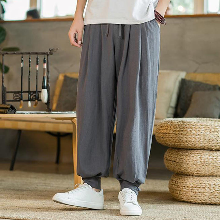 Pantalon fuselé en coton et lin uni d'été Buddha Stones pour homme avec poches - image 9