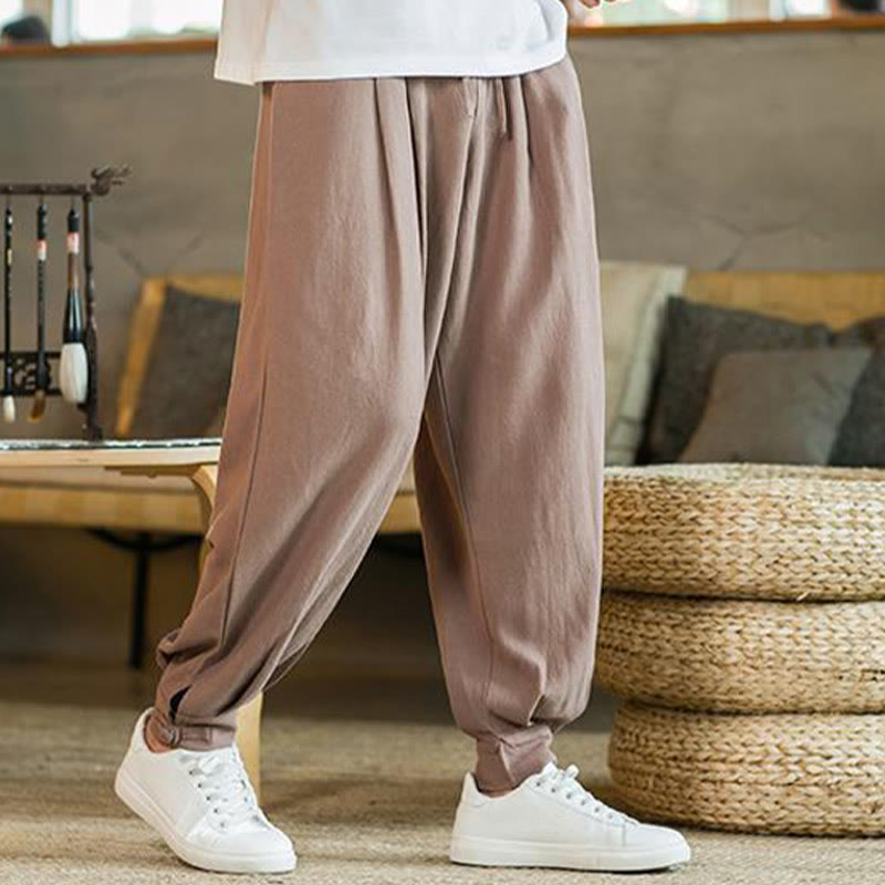 Pantalon fuselé en coton et lin uni d'été Buddha Stones pour homme avec poches - image 15