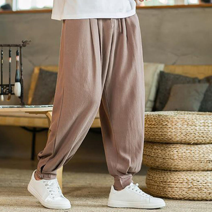 Pantalon fuselé en coton et lin uni d'été Buddha Stones pour homme avec poches - image 15