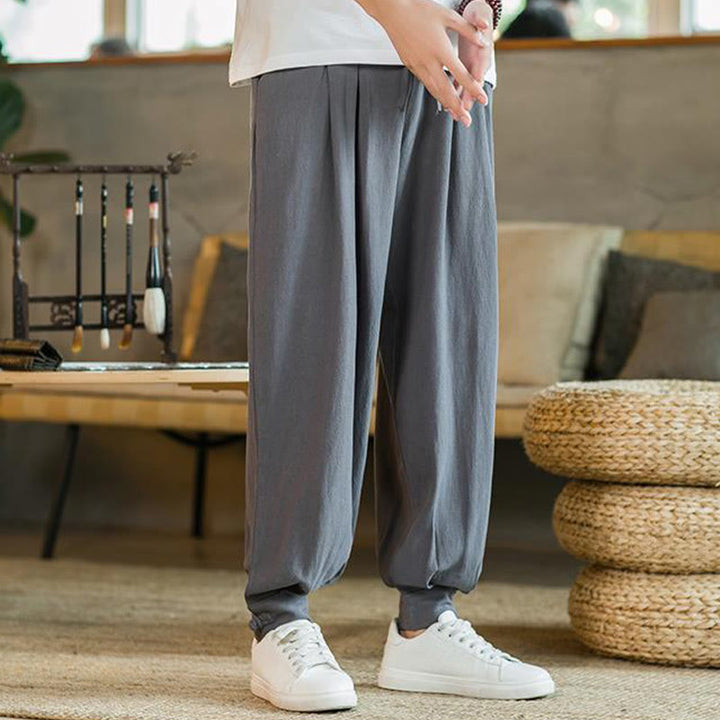 Pantalon fuselé en coton et lin uni d'été Buddha Stones pour homme avec poches - image 7