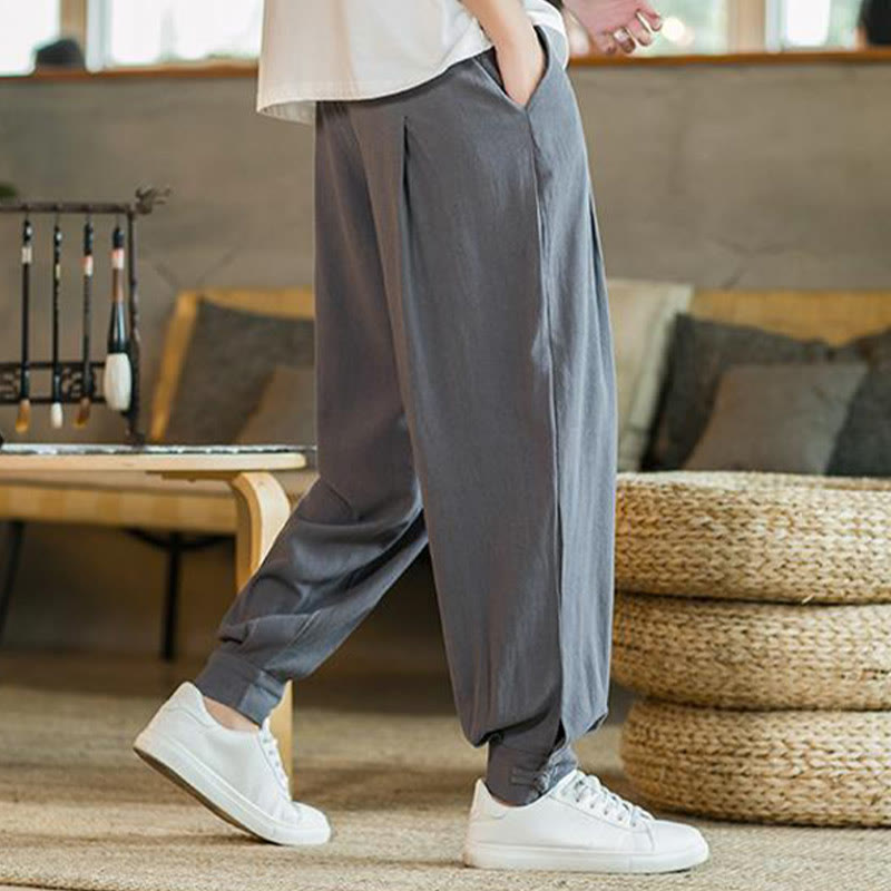 Pantalon fuselé en coton et lin uni d'été Buddha Stones pour homme avec poches - image 8