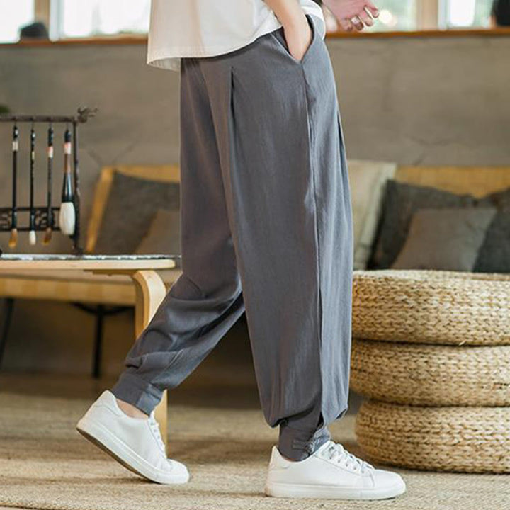 Pantalon fuselé en coton et lin uni d'été Buddha Stones pour homme avec poches - image 8