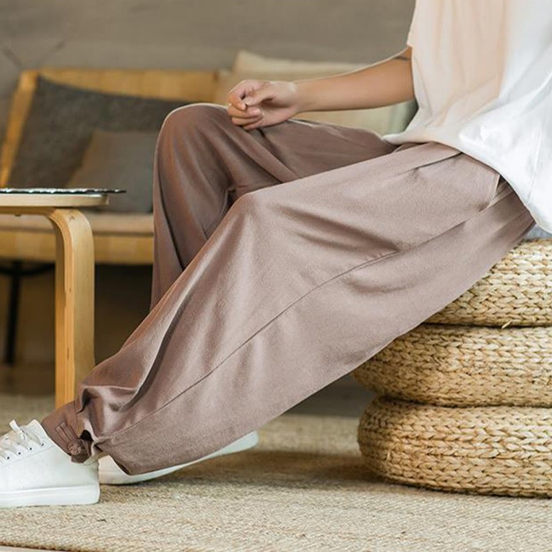 Pantalon fuselé en coton et lin uni d'été Buddha Stones pour homme avec poches - image 14