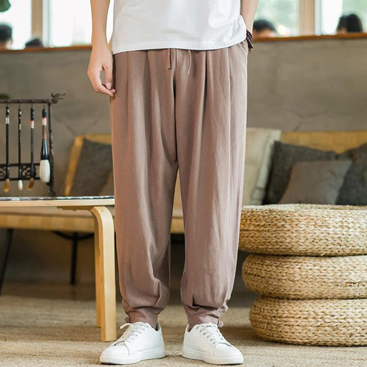 Pantalon fuselé en coton et lin uni d'été Buddha Stones pour homme avec poches - image 16