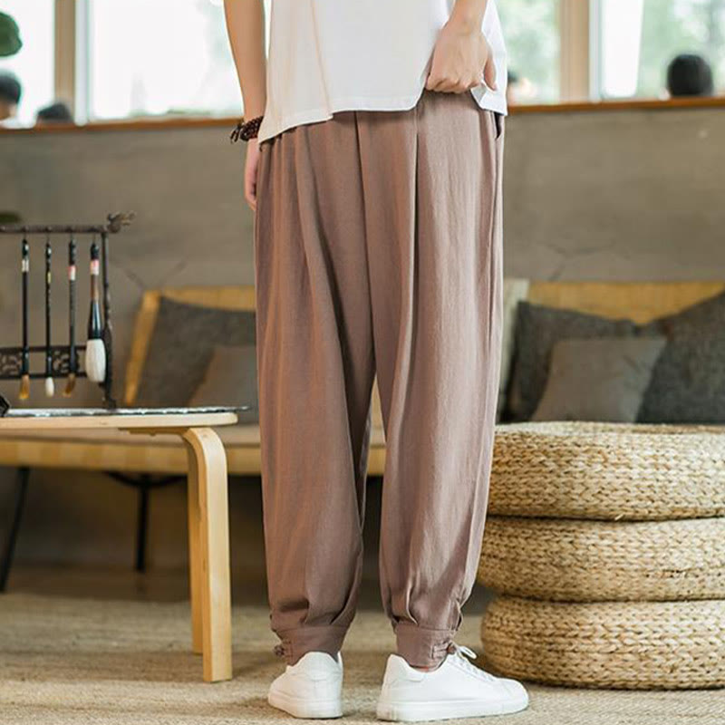Pantalon fuselé en coton et lin uni d'été Buddha Stones pour homme avec poches - image 12