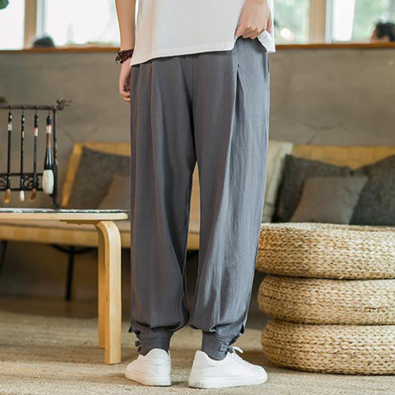 Pantalon fuselé en coton et lin uni d'été Buddha Stones pour homme avec poches - image 2