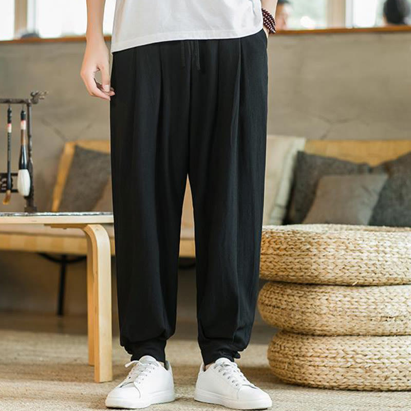Pantalon fuselé en coton et lin uni d'été Buddha Stones pour homme avec poches - image 23