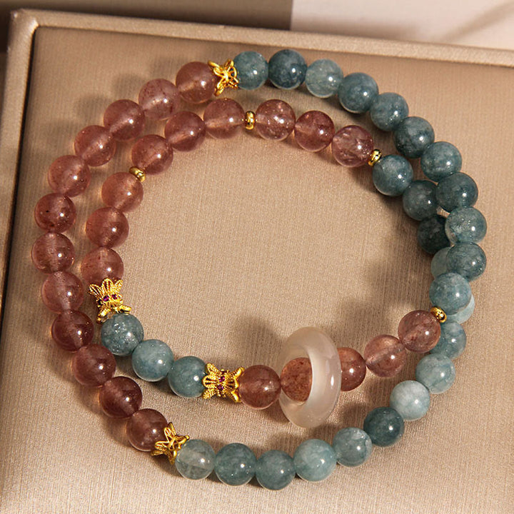 Bracelet de chance en jade et quartz fraise de Buddha Stones
