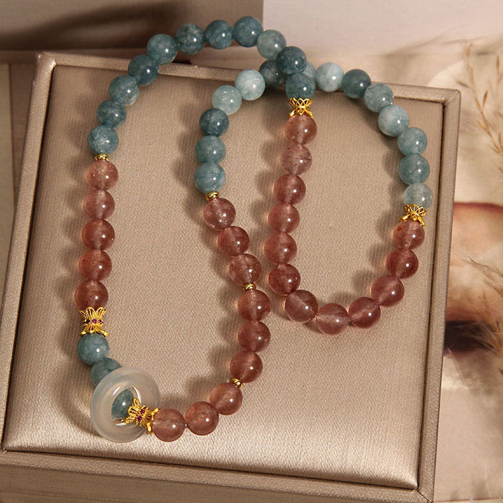 Bracelet de chance en jade et quartz fraise de Buddha Stones