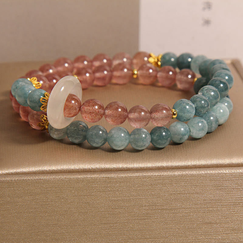 Bracelet de chance en jade et quartz fraise de Buddha Stones