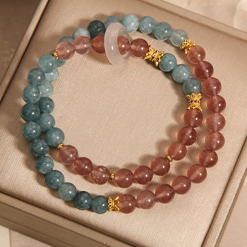 Bracelet de chance en jade et quartz fraise de Buddha Stones