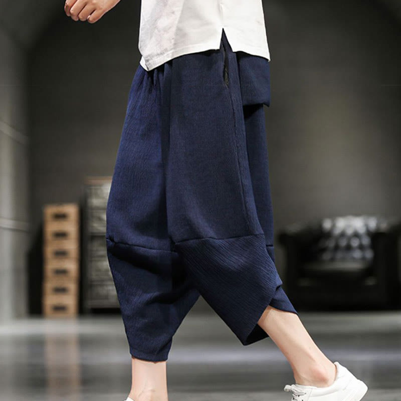 Pantalon court d'été en coton et lin pour homme avec poches Buddha Stones - Bleu acier - US/UK/AU46，EU56 (5XL)  - image 17