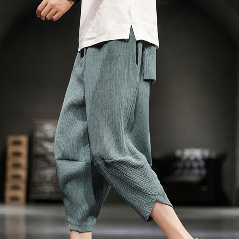 Pantalon court d'été en coton et lin pour homme avec poches Buddha Stones - Vert foncé - US/UK/AU46，EU56 (5XL)  - image 9