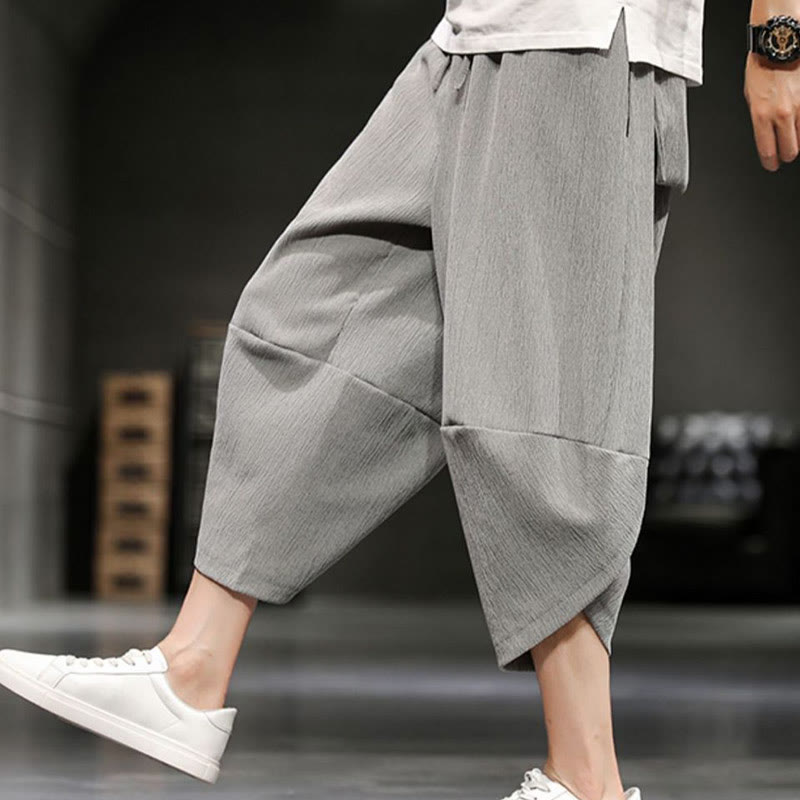 Pantalon court d'été en coton et lin pour homme avec poches Buddha Stones - Gris clair - US/UK/AU46，EU56 (5XL)  - image 1