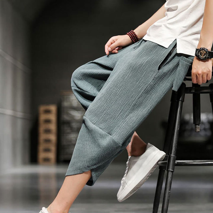 Pantalon court d'été en coton et lin pour homme avec poches Buddha Stones - image 13