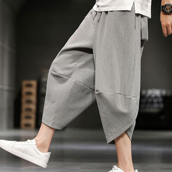 Pantalon court d'été en coton et lin pour homme avec poches Buddha Stones - Gris clair - US/UK/AU46，EU56 (5XL)  - image 1