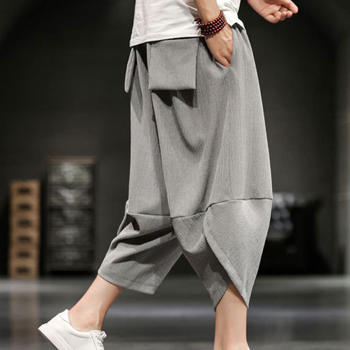 Pantalon court d'été en coton et lin pour homme avec poches Buddha Stones - image 4