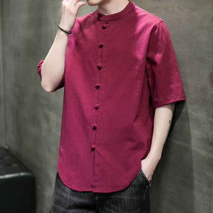 Chemise en coton à manches courtes pour homme de couleur unie Buddha Stones - image 12