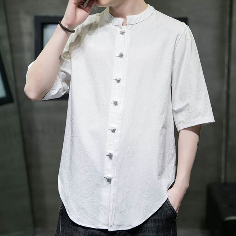 Chemise en coton à manches courtes pour homme de couleur unie Buddha Stones - image 2