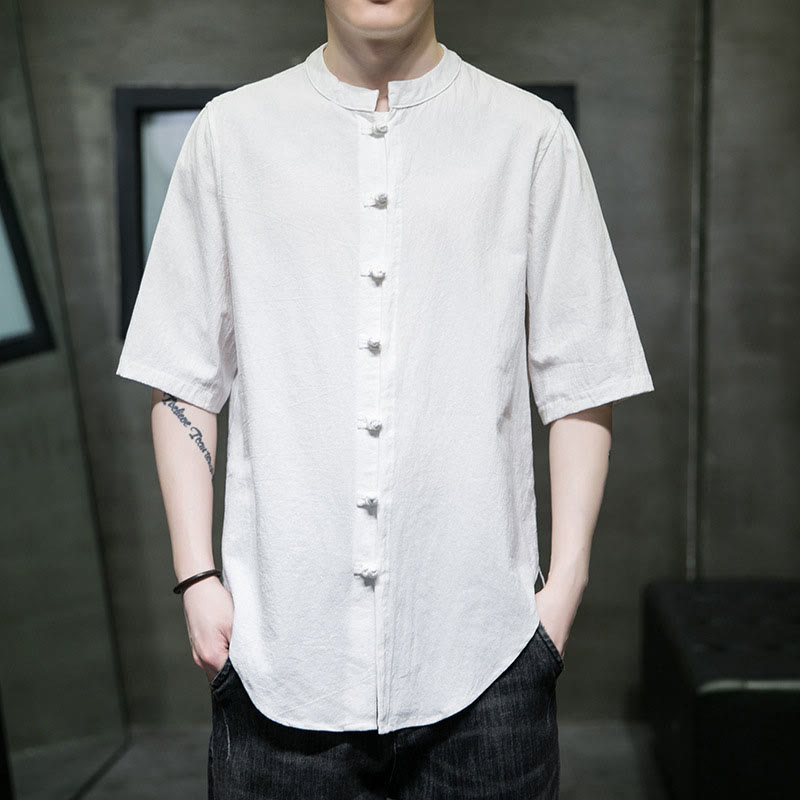 Chemise en coton à manches courtes pour homme de couleur unie Buddha Stones - Blanc - US/UK/AU46，EU56 (5XL)  - image 1