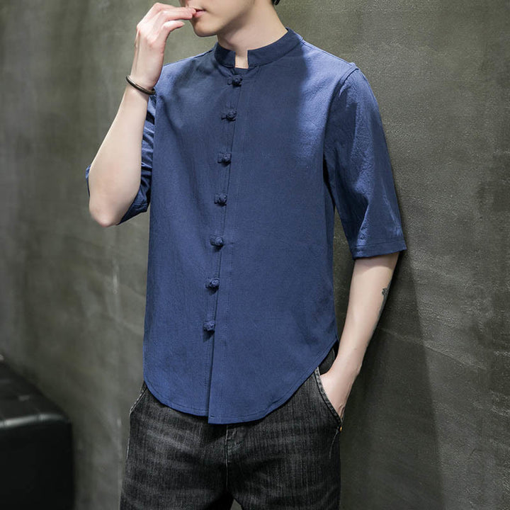 Chemise en coton à manches courtes pour homme de couleur unie Buddha Stones - image 28